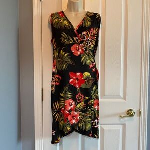 BUY 2 ITEMS & GET 1 FREE: Floral on Black Faux Wrap Tropical Dress Sz XL - NWT!
